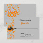 Motorcycle Huwelijk Grijs, Oranje, Zwart RSVP Kaart (Voorkant / Achterkant)