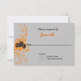 Motorcycle Huwelijk Grijs, Oranje, Zwart RSVP Kaart