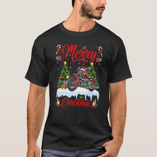 Motorcycle  Lights Xmas Tree Santa Motorcycle Chri T-shirt (Voorkant)