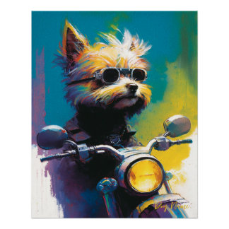 Motorcycle, Motorbike - Yorkshire Terrier Dog 002 Perfect Poster