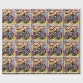 Motorcycle Painting Happy Birthday Naam toevoegen Cadeaupapier (Vlak)