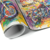 Motorcycle Painting Happy Birthday Naam toevoegen Cadeaupapier (Rol Hoek)