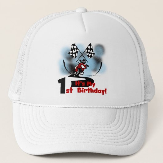 Motorcycle Racing 1e Verjaardag Tshirts en geschen Trucker Pet (Voorkant)