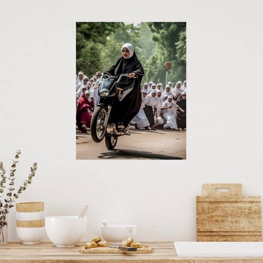 Motorcycle Racing Nun Poster (Keuken)