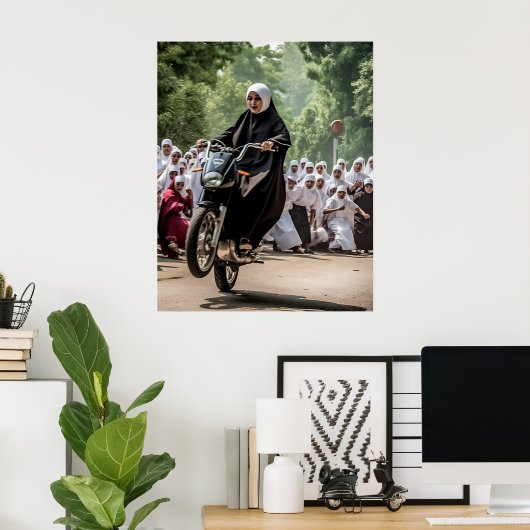 Motorcycle Racing Nun Poster (Thuiskantoor)