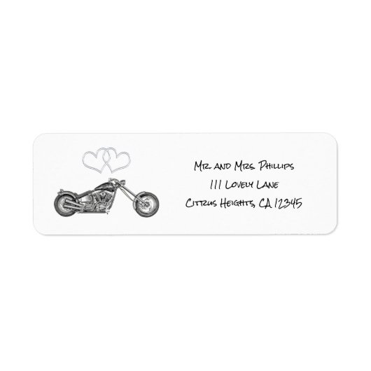 Motorcycle & Silver Hearts Biker Bruiloft Etiket (Voorkant)