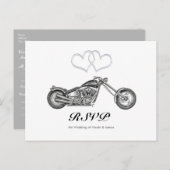 Motorcycle & Silver Hearts Biker Huwelijk RSVP Uitnodiging Briefkaart (Voorkant / Achterkant)