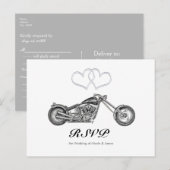 Motorcycle & Silver Hearts Biker Huwelijks RSVP Uitnodiging Briefkaart (Voorkant / Achterkant)