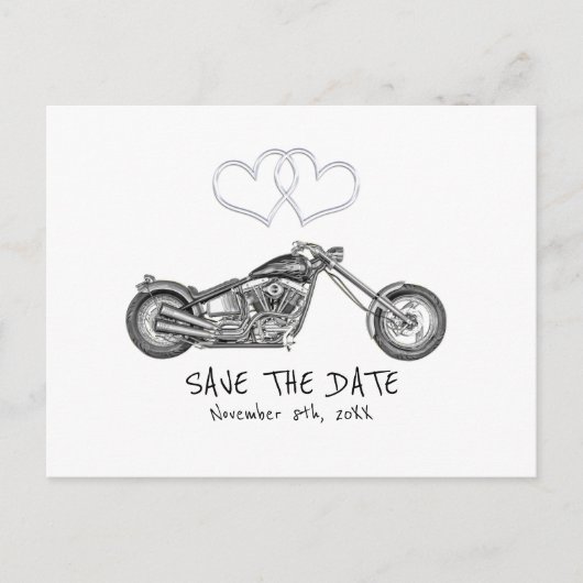 Motorcycle & Silver Hearts Biker Save The Date Aankondigingskaart (Voorkant)
