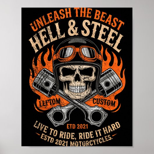 Motorcycle Skull And Ston Crossbones For Men Biker Poster (Voorkant)