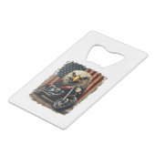 Motorcycle USA Flag Retro Biker Chopper Creditkaart Flessenopener (Achterkant Gekanteld)