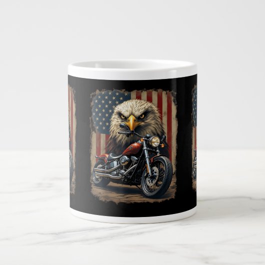 Motorcycle USA Flag Retro Biker Chopper Grote Koffiekop (Voorkant)