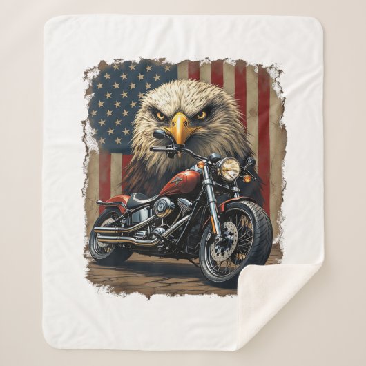 Motorcycle USA Flag Retro Biker Chopper Sherpa Deken (Voorkant)