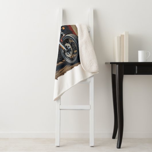 Motorcycle USA Flag Retro Biker Chopper Sherpa Deken (In situ)