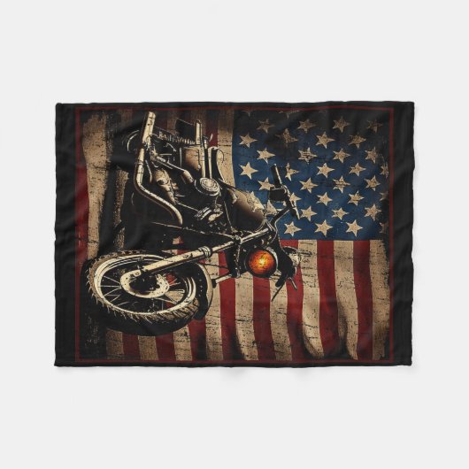 Motorcycle Usa Flag Retro Biker  Fleece Deken (Voorkant (Horizontaal))
