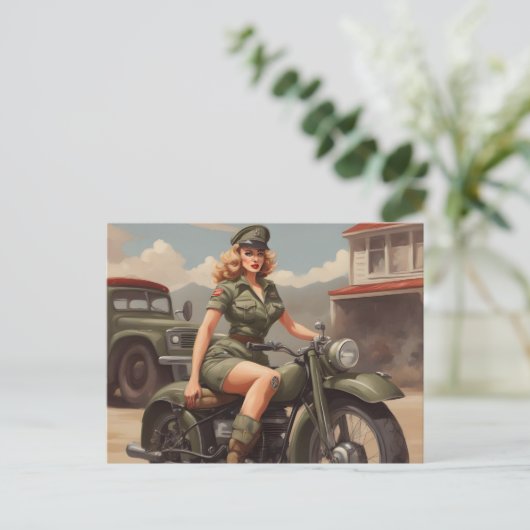  Motorcycle Vrouw Briefkaart (Staand voorkant)