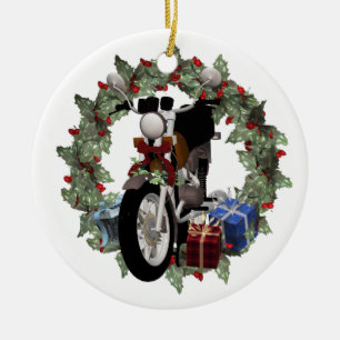 Motorcycle Wreath and Gifts Round Holiday Ornament