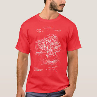 Motorcycle zijspan vintage patentprint meisje t-shirt