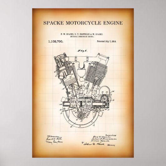 MOTORCYCLUS MOTORPATENT 1914 POSTER (Voorkant)