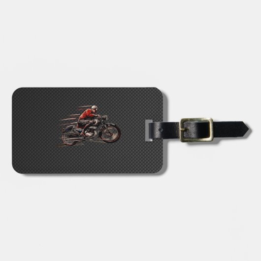 MOTORCYCLUS OP KOOLSTOFFIBER. BAGAGELABEL (Voorkant horizontaal)
