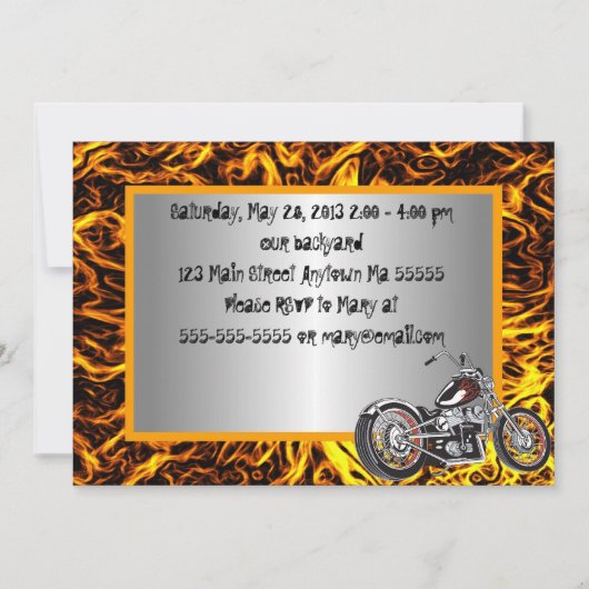 Motorcyle Flames Birthday Invitation Kaart (Voorkant)