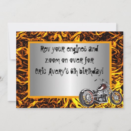 Motorcyle Flames Birthday Invitation Kaart (Achterkant)