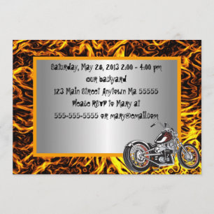 Motorcyle Flames Birthday Invitation Kaart