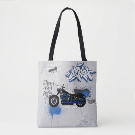 Motorfietblauw en grijze graffiti-canvas tas