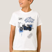 Motorfietblauw en grijze graffiti jongens T-Shirt (Voorkant)