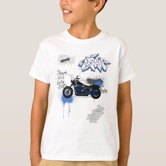 Motorfietblauw en grijze graffiti jongens T-Shirt (Voorkant)