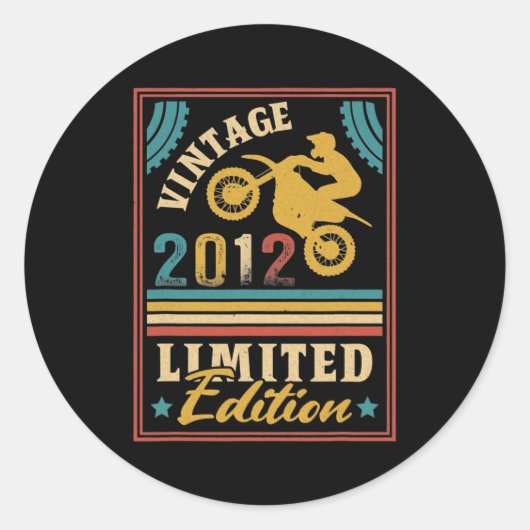 Motorfiets 10th Birthday Mannen  2012 Biker Ronde Sticker (Voorkant)