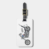 Motorfiets 1950 cartoon, afbeelding bagagelabel (Voorkant verticaal)