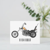 Motorfiets 1950 cartoon, afbeelding briefkaart (Staand voorkant)