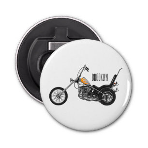 Motorfiets 1950 cartoon, afbeelding button flesopener