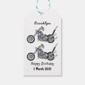 Motorfiets 1950 cartoon, afbeelding cadeaulabel (Voorkant)