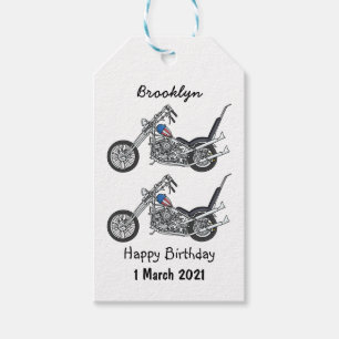 Motorfiets 1950 cartoon, afbeelding cadeaulabel