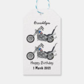 Motorfiets 1950 cartoon, afbeelding cadeaulabel (Achterkant)