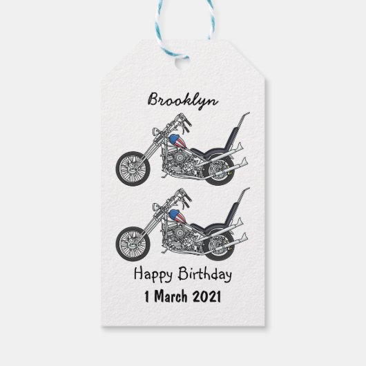 Motorfiets 1950 cartoon, afbeelding cadeaulabel (Achterkant)