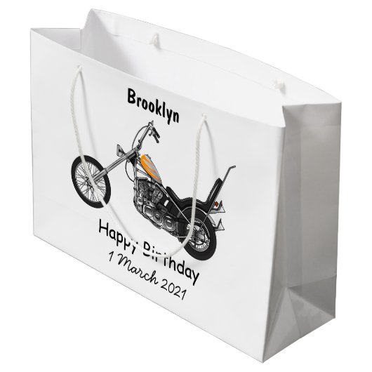 Motorfiets 1950 cartoon, afbeelding groot cadeauzakje (Achterkant Gekanteld)