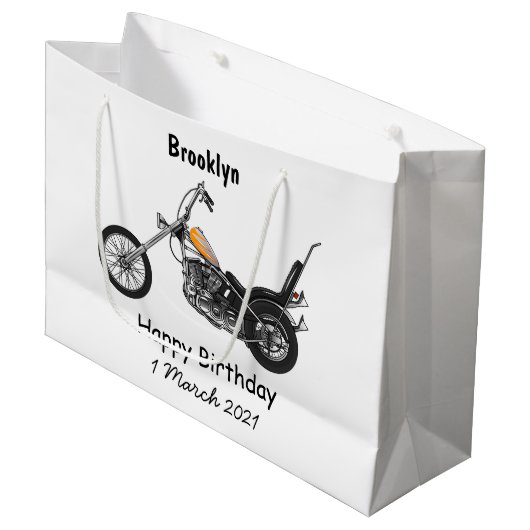 Motorfiets 1950 cartoon, afbeelding groot cadeauzakje (Voorkant Gekanteld)