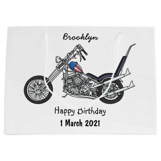 Motorfiets 1950 cartoon, afbeelding groot cadeauzakje (Voorkant)