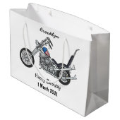 Motorfiets 1950 cartoon, afbeelding groot cadeauzakje (Achterkant Gekanteld)