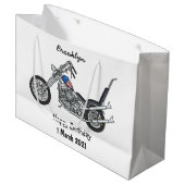 Motorfiets 1950 cartoon, afbeelding groot cadeauzakje (Voorkant Gekanteld)