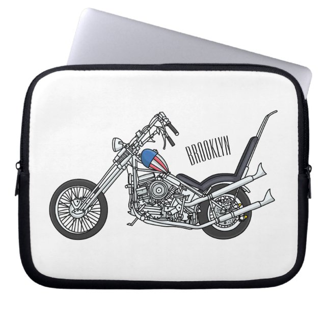 Motorfiets 1950 cartoon, afbeelding laptop sleeve (Voorkant)