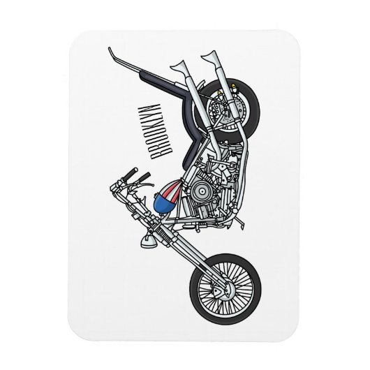 Motorfiets 1950 cartoon, afbeelding magneet (Verticaal)