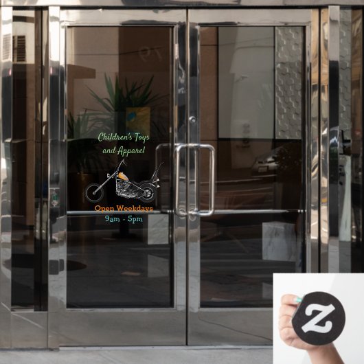 Motorfiets 1950 cartoon, afbeelding raamsticker (Kantoordeur)