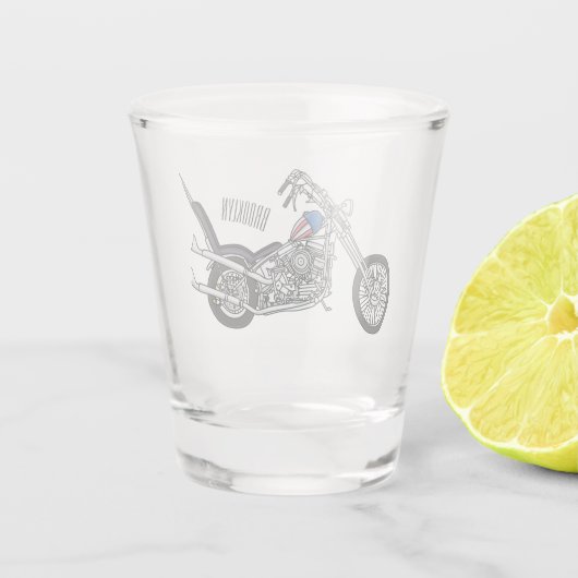 Motorfiets 1950 cartoon, afbeelding shot glas (Achterkant)