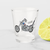 Motorfiets 1950 cartoon, afbeelding shot glas (Voorkant)