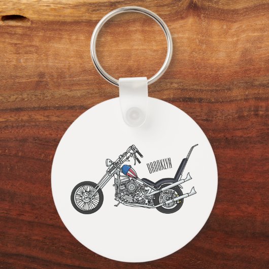 Motorfiets 1950 cartoon, afbeelding sleutelhanger (Voorkant)