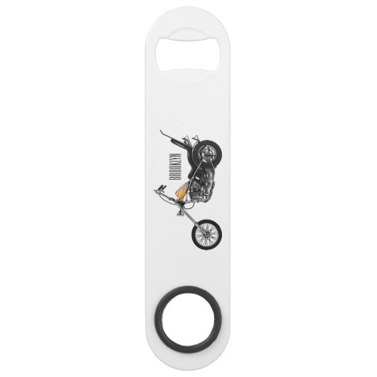 Motorfiets 1950 cartoon, afbeelding speed flessenopener (Achterkant)